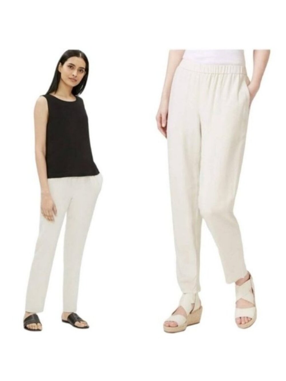 Eileen Fisher ivor 100% Silk Georgette Crepe Elastic Waist Slouchy Pants 1X